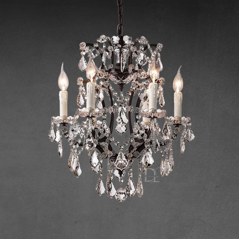 19th C. Rococo Iron & Crystal Round Chandelier 18"