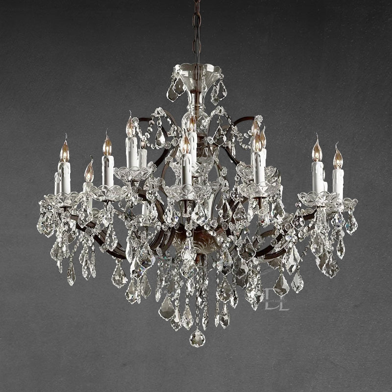 19th C. Rococo Iron & Crystal Round Chandelier 33"