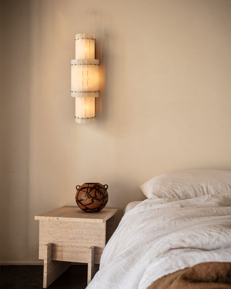 6-light San Marco Alabaster Grand Round Sconces 37in of Height Lacquered Brass/Black
