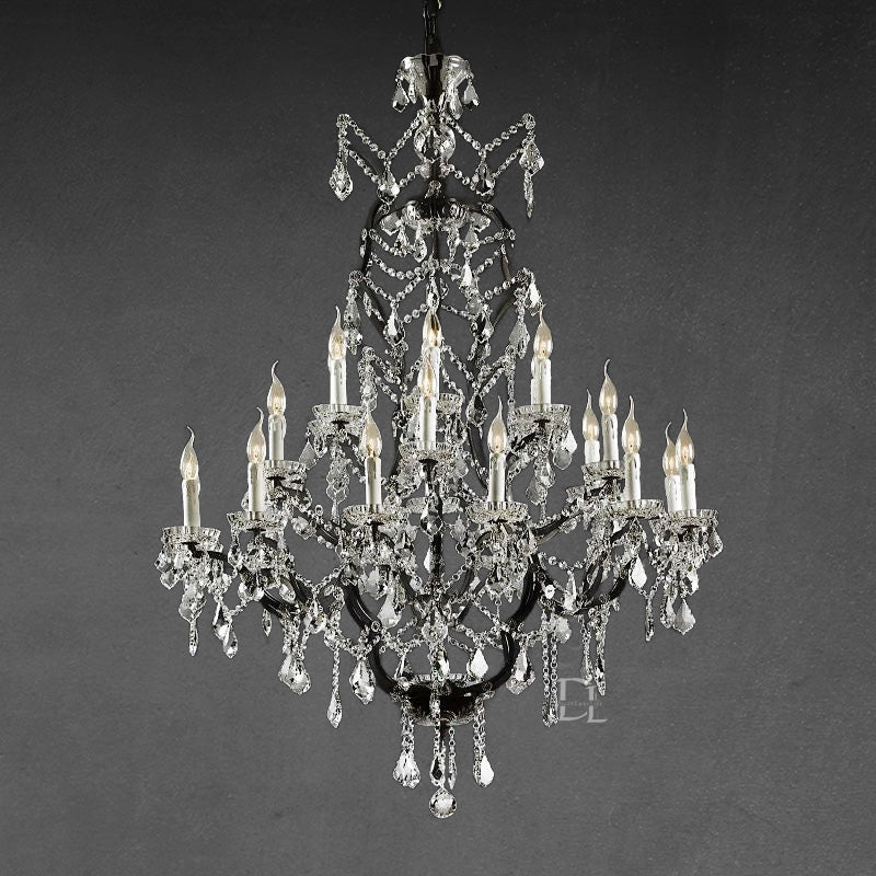 19th C. Rococo Iron & Crystal Round Chandelier 40"