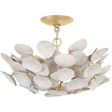 Aimi 3 Light Vintage Gold Leaf Semi Flush Ceiling Light