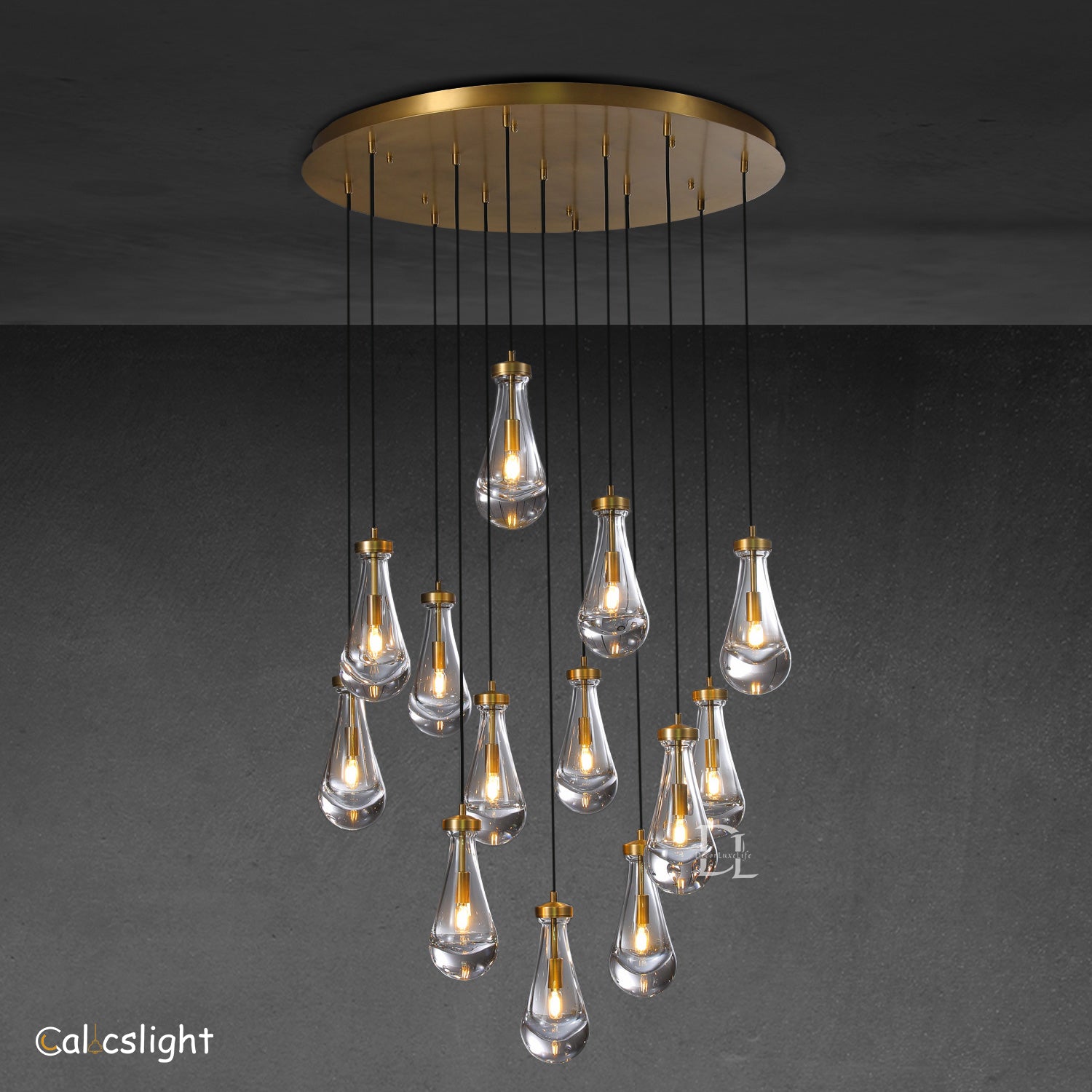 Raindrop Glass Round Chandelier 36"