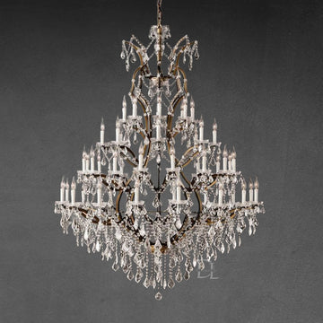 19th C. Rococo Iron & Crystal Round Chandelier 60"