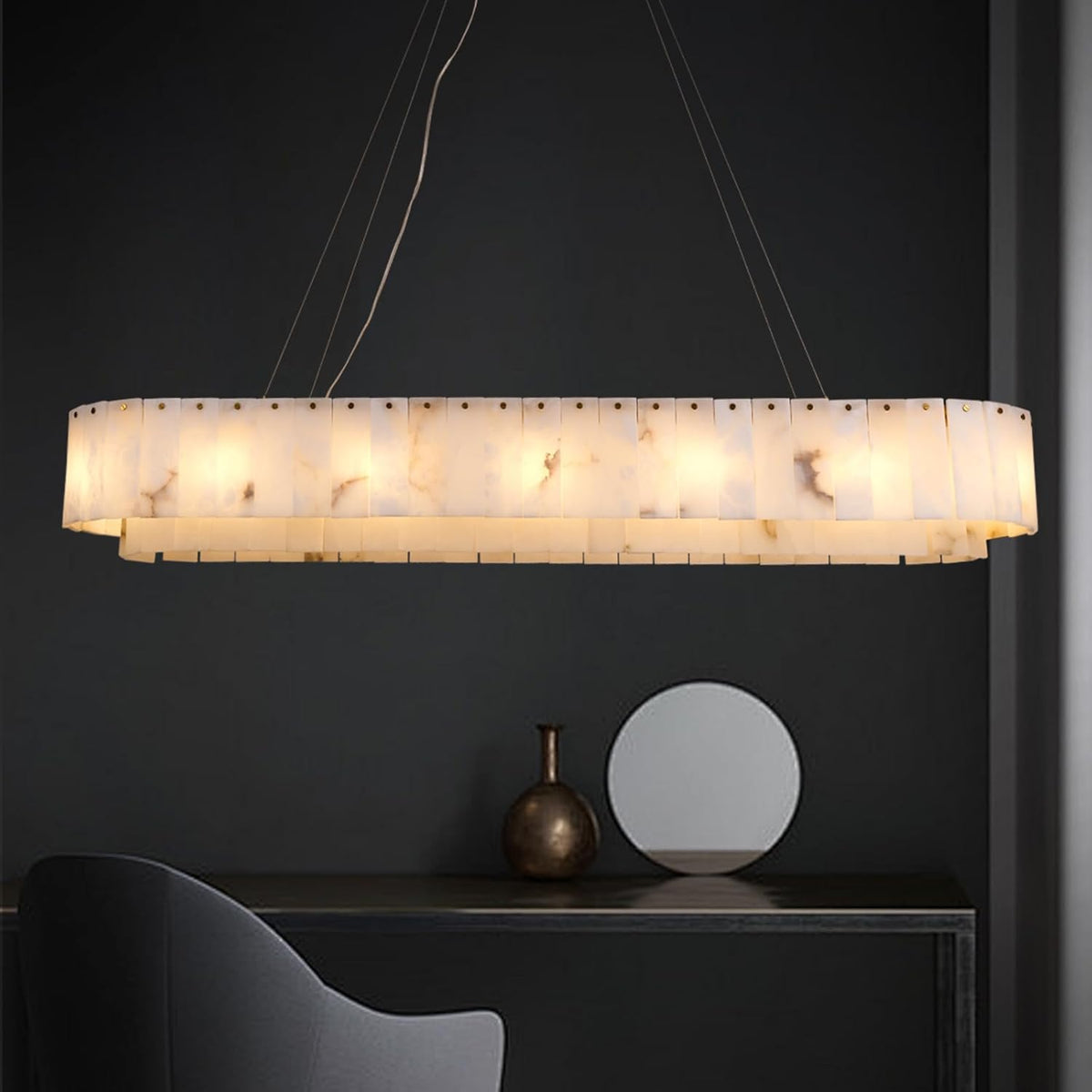 Alabaster Rectangular Chandelier L54" - Fast Delivery-1-Luxehomezone