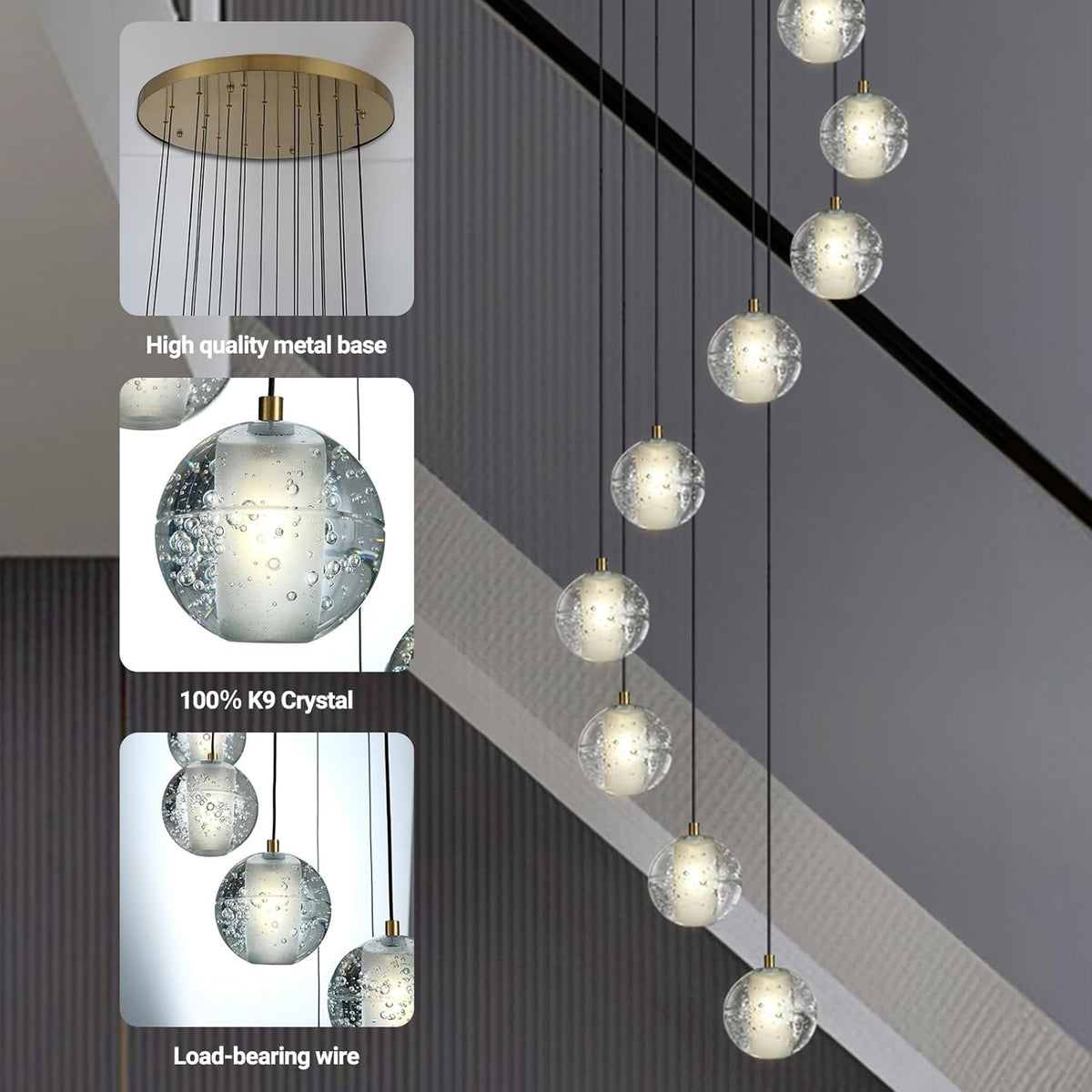 Large LED Pendant Chandeliers with Crystal Bubble Ball - Fast Delivery-1-Luxehomezone