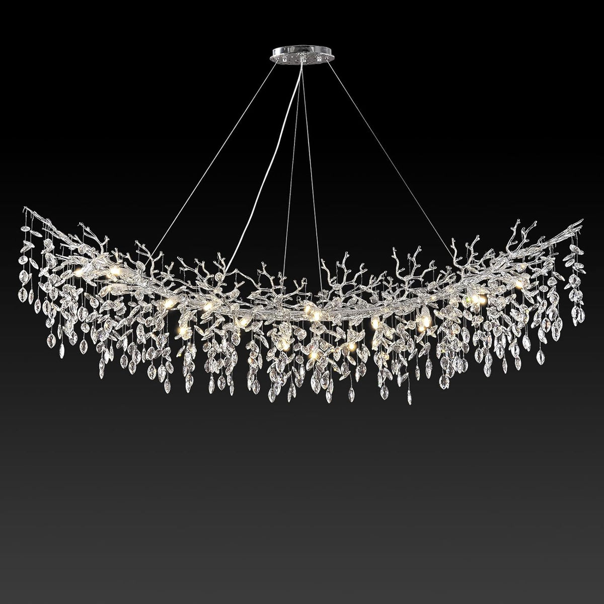 Modern Silver Crystal Glass Tree Branchs Chandelier 55" 72" - Fast Delivery-1-Luxehomezone