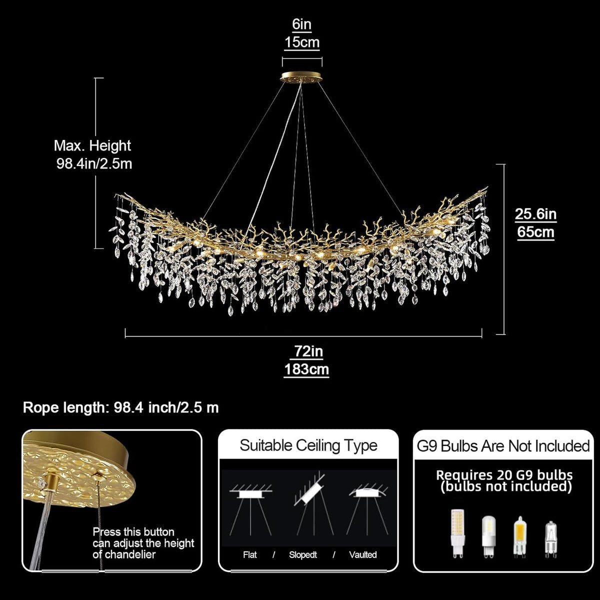 Modern Silver Crystal Glass Tree Branchs Chandelier 55" 72" - Fast Delivery-1-Luxehomezone