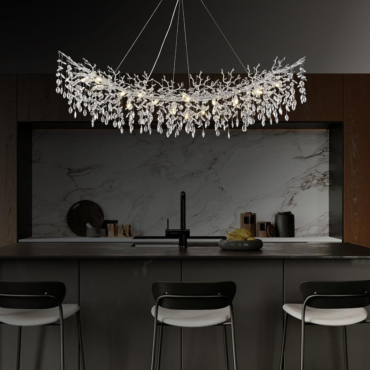 Modern Silver Crystal Glass Tree Branchs Chandelier 55" 72" - Fast Delivery-1-Luxehomezone