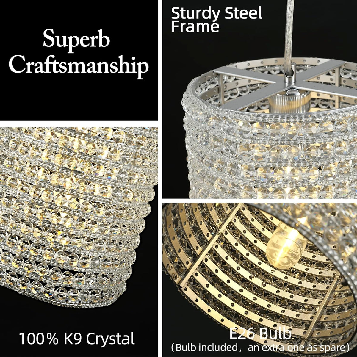 Smoke Grey Crystal Pendant Lights - Fast Delivery-1-Luxehomezone