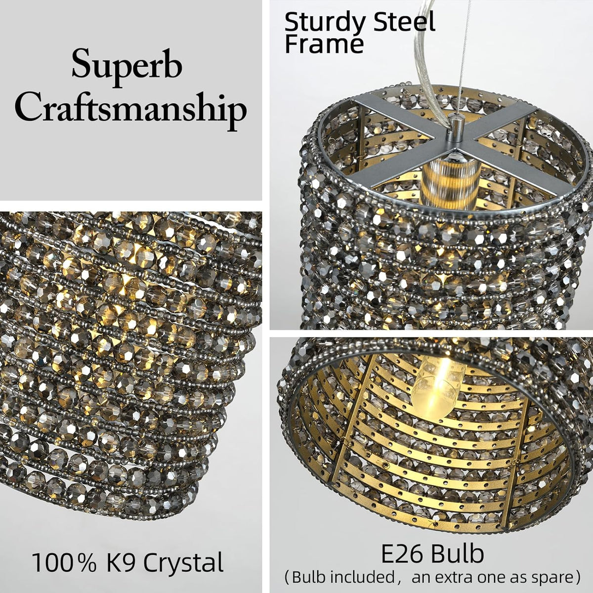 Smoke Grey Crystal Pendant Lights - Fast Delivery-1-Luxehomezone