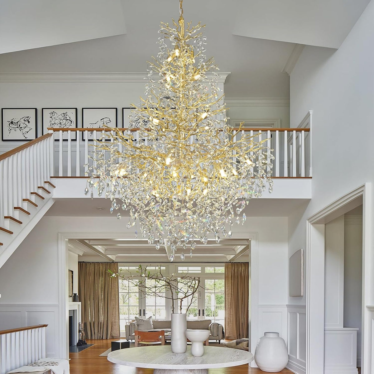 Silver Tree Branch Crystal High Ceilings Chandeliers - Fast Delivery-1-Luxehomezone