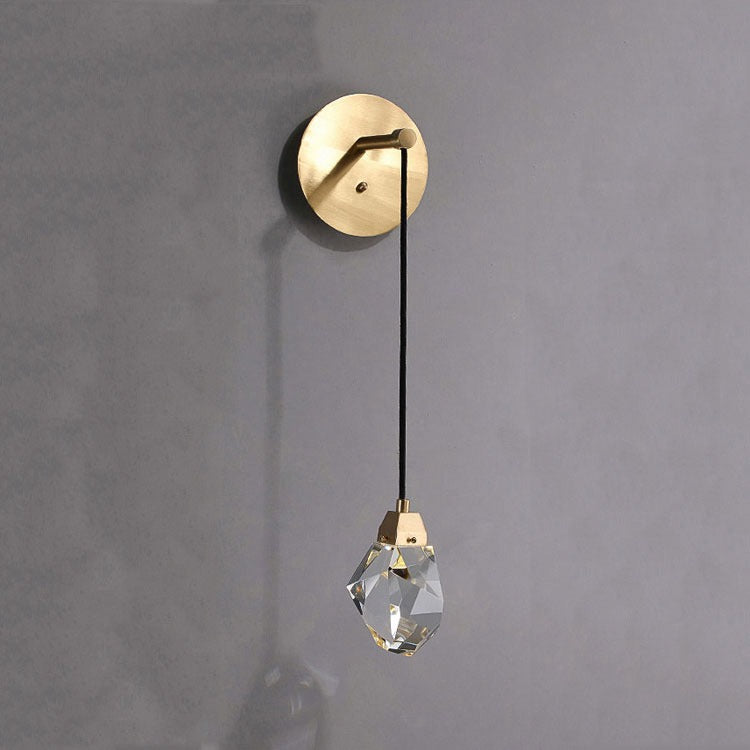 Faceted Crystal Masonry Wall Sconce Using Cord , Brass