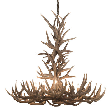 8 Light Reagan Tall Mule Deer Antler Chandelier 36"H