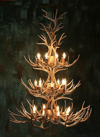 24 Light Reagan Tall Mule Deer Antler Chandelier 60"H