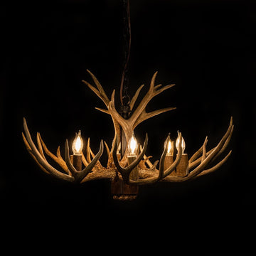 8 Light Reagan Tall Mule Deer Antler Chandelier 24"H