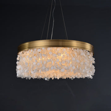 White Leaves Brass Framework Round Chandelier