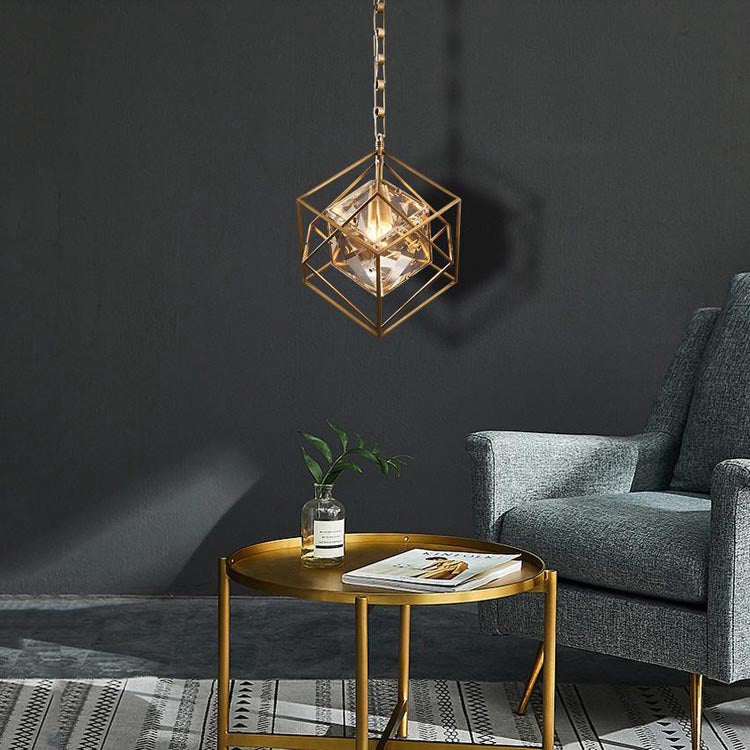 Rubik's cube Crystal Pendant Light Brass