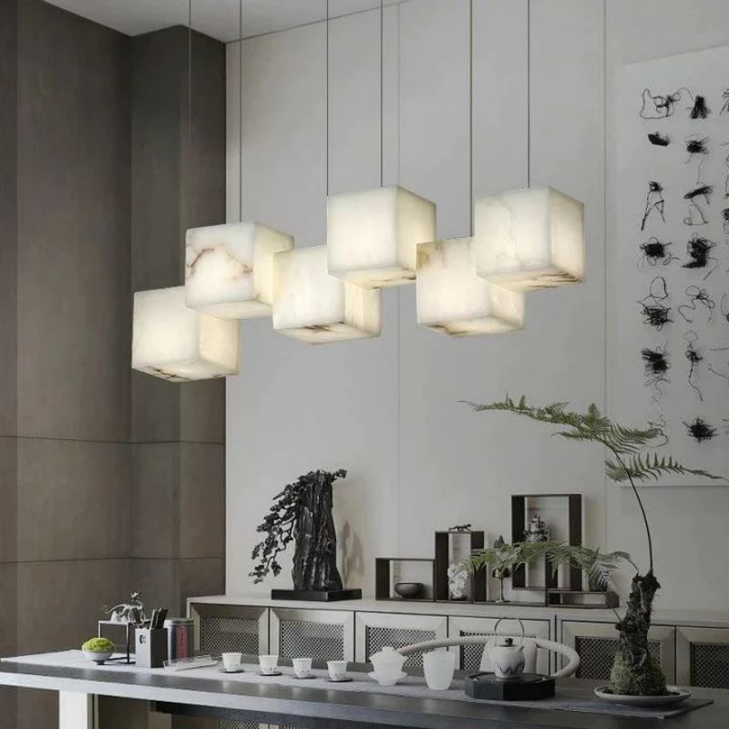 Alabaster Cubic Linear Chandelier