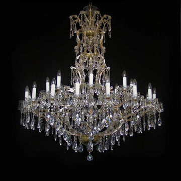 36-flame Teresian chandelier with crystal almonds and designer bobeches